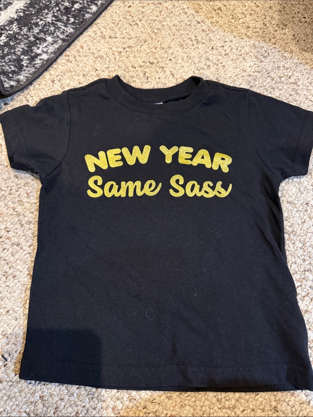 Kids Black Tee with Gold 'New Year Same Sass' Graphic